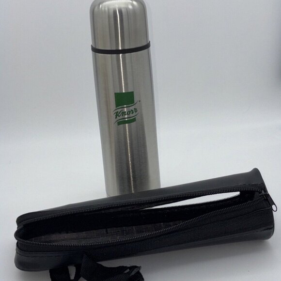 Knorr Stainless Steel 16oz Hot or Cold Pop & Pour Vacuum Thermal Flask With Case - Picture 1 of 3